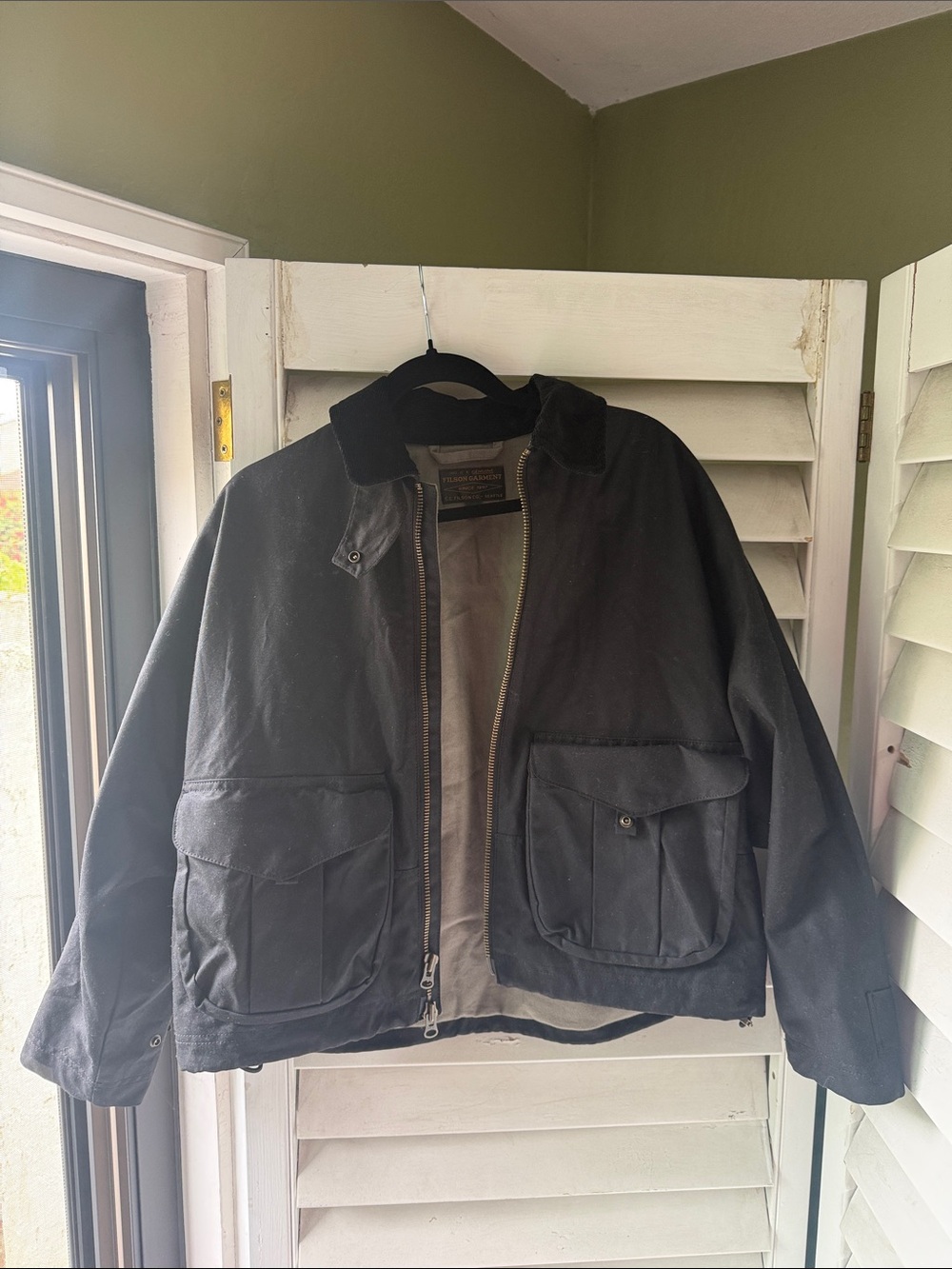 Filson Garment Black Waxed Cotton Bomber Jacket